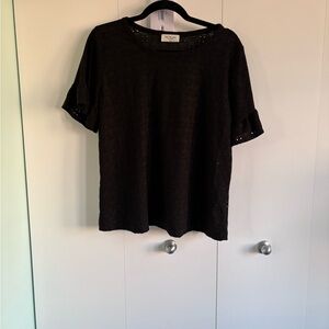 Max Studio Black Eyelet Short Sleeve Top